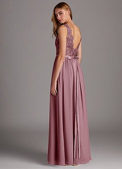 Azazie Elly Bridesmaid Dresses Vintage Mauve A-Line Lace Scoop Neck Chiffon Dress image5