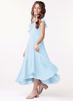 Azazie Posie Junior Sky Blue A-Line Ruched Chiffon Dress image1