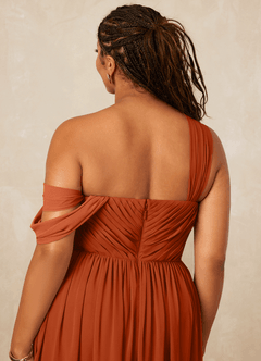 Christian Siriano Bridal for Azazie 1014 Bridesmaid Dresses Burnt Orange A-Line Off the Shoulder Chiffon Dress image16