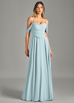 Azazie Chelsey 신부 들러리 드레스 A라인 오프 더 숄더 쉬폰 바닥 길이 드레스 image3