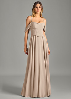 Azazie Chelsey Brautjungfernkleider Wandelbar A-Linie Schulterfrei Chiffon Kleid Taupe image3