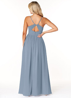 Azazie Dominic Bridesmaid Dresses Dusty Blue A-Line V-Neck Pleated Chiffon Dress image2