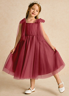 Azazie Dori Flower Girl Klänningar Klänning A-Line i Tyll Ruched image4