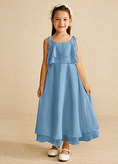 Azazie Temi Flower Girl Dresses Steel Blue A-Line Spaghetti Strap Chiffon Dress image4