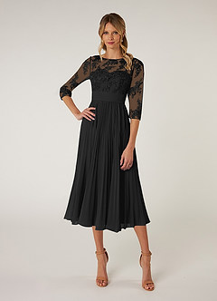 Azazie Tutu Kleider für die Brautmutter A-Linie Bootshals Spitze Chiffon Kleid Schwarz image1
