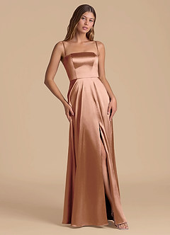 Azazie Wren Bridesmaid Dresses Bronzer A-Line Strapless Metallic Satin Dress image5