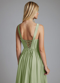 Azazie Delmie Robes de demoiselle d'honneur Robe Trapèze en Satin extensible Corset Vert Sauge image3