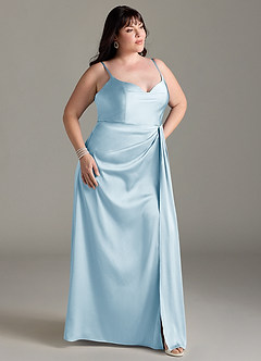 Azazie Brielle Bridesmaid Dresses Sky Blue A-Line Cowl Spaghetti Straps Stretch Satin Dress image9