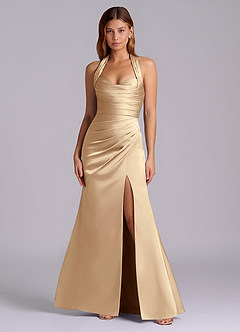 Azazie Destiny Abiti da Damigella Abito Sirena in Raso Elasticizzato Scollo a Cuore Champagne image4