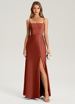 Azazie Lidia Bridesmaid Dresses Terracotta Mermaid Side Slit Stretch Satin Dress image4
