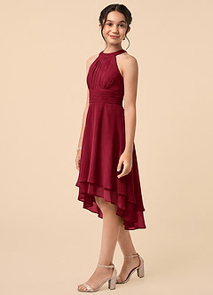 Azazie Linna Junior Burgundy A-Line Pleated Chiffon Dress image3