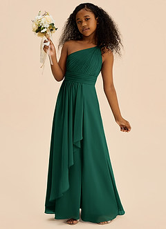 Azazie Skye Junior Emerald A-Line Pleated Chiffon Dress image3