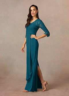 Azazie Poe Mother of the Bride Dresses Ink Blue Sheath Lace Dress image2