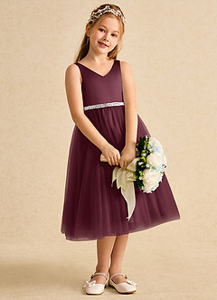 Azazie Firefly Flower Girl Dresses Cabernet A-Line Bow Matte Satin Dress image3