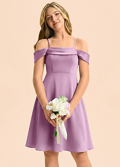 Azazie Anselie Junior Wisteria A-Line Off the Shoulder Stretch Satin Dress image3