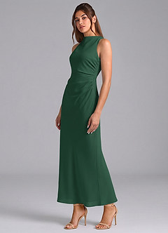 Azazie Evadne 신부 들러리 드레스 쉬스 주름진 쉬폰 발목 길이 드레스 image1