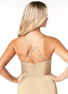 Azazie Marzia Bridesmaid Dresses Champagne Sheath Cowl Pleated Stretch Satin Dress image3