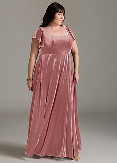 Azazie Bondi Bridesmaid Dresses Dusty Rose A-Line Side Slit Velvet Dress image9