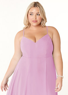 Azazie Clarissa Robes de demoiselle d'honneur Robe Trapèze en Mousseline de soie Col en V Rose Bonbon image11