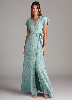 Azazie Ling Bridesmaid Dresses Mist A-Line Pleated Floral Burnout Dress image3