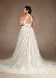 Azazie Dysis Wedding Dresses Diamond White Champagne A-Line Halter Sequins Tulle Dress image9