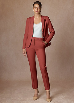 front Whitney Terracotta Refined Weave Performance Full Length Pants Suit