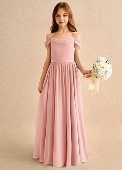 Azazie Shia Girls Formal Robe Demoiselle D'honneur Fillette Robe Trapèze en Mousseline de soie Épaules dénudées Rosette image4