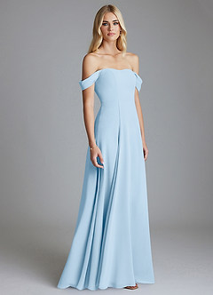 Azazie Seriana Robes de demoiselle d'honneur Robe Trapèze en Mousseline de soie Épaule décolletée Bleu Ciel image4