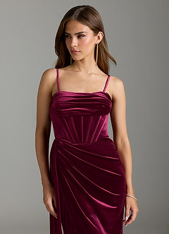 Azazie Amyra Vestidos de damas de honor Vestido de Cabernet de terciopelo de Corte Recto Convertible con Vestidos sin tirantes image2