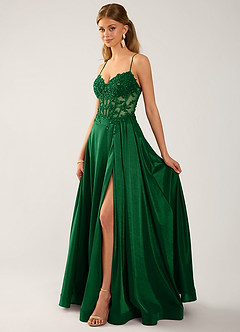 Isoldemark Dunkelgrün Satin-Abendkleid mit Perlen-, Pailletten- und Stickereibesatz image3