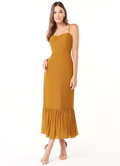 Azazie Justina Final Sale Butterscotch A-Line Sweetheart Neckline Chiffon Dress image1
