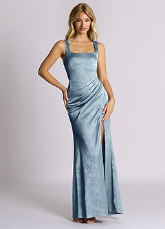 Azazie Mero 신부 들러리 드레스 인어 주름진 자카드 바닥 길이 드레스 image4