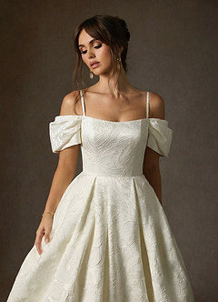 Azazie Efina At-home Try On Dresses Antique White Ball-Gown Floral Jacquard Dress image7