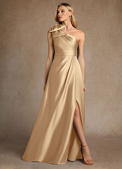 Azazie Easton Mother of the Bride Dresses Champagne A-Line One Shoulder Stretch Satin Dress image4