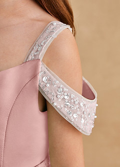 Azazie Jodi Robe Demoiselle D'honneur Fillette Robe Trapèze en Mat Satiné Or Rose image6