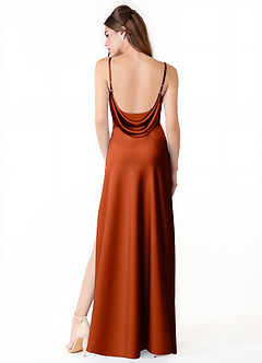 Azazie Alaija Bridesmaid Dresses Paprika Mermaid Side Slit Stretch Satin Dress image4