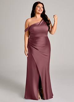 Azazie Madelyn Robes de demoiselle d'honneur Robe Sirène Convertible en Satin extensible Asymétrique Rose Du Désert image12