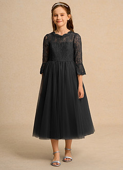 Azazie Lamb Girl vestidos de niña de las flores Vestido de Negro de Encaje de Princesa image4