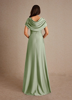 Azazie Branford vestidos de madre de la novia Vestido de Salvia Polvorienta de Satén Elástico de Corte En A con Plisado image6