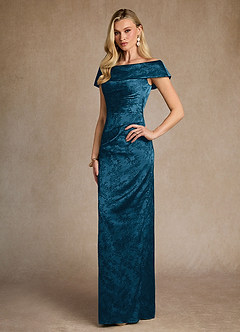 Azazie Kenosha Mother of the Bride Dresses Navy Black Sheath Off the Shoulder Floral Jacquard Dress image2