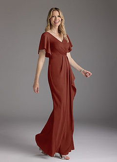 Azazie Song Mother of the Bride Dresses Terracotta Mermaid V-Neck Pleated Stretch Chiffon Dress image8