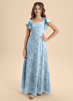 Azazie Bondi Junior Sky Blue A-Line Bow Floral Burnout Dress image4