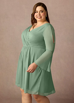 Azazie Teraso Final Sale Dusty Blue A-Line Pleated Mesh Dress image14