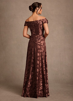 Azazie Bernadette Vestidos para mãe da noiva Vestido Café Expresso de Esgotamento Floral de Linha A com Ombros Caídos image3