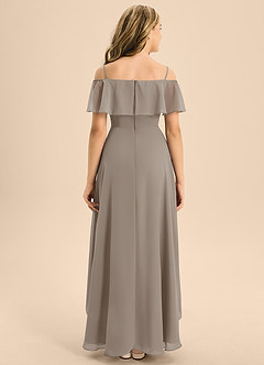 Azazie Maggie Junior Taupe A-Line Off the Shoulder Chiffon Dress image2