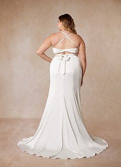 Azazie Kierra Wedding Dresses Diamond White Mermaid Pleated Stretch Satin Dress image7