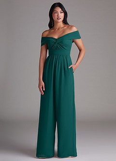 Azazie Lamara Bridesmaid Dresses Peacock Off the Shoulder Chiffon Convertible Jumpsuit image1