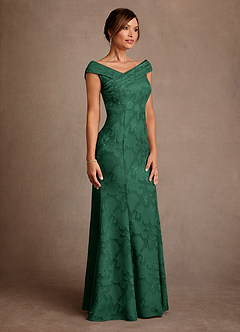 Azazie Aberdeen Mother of the Bride Dresses Dark Green Sheath Pleated Floral Burnout Dress image3
