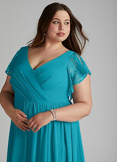 Azazie Zella Bridesmaid Dresses Jade A-Line Lace Chiffon Dress image12