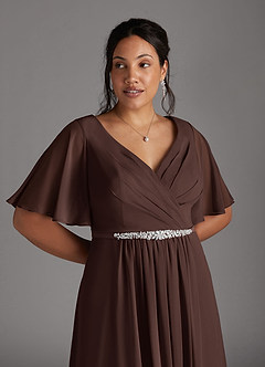 Azazie Tricia Mother of the Bride Dresses Ganache A-Line V-Neck Pleated Chiffon Dress image9